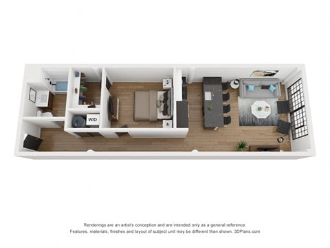 Floor plan for 1 bed, 1 bath, 740 sqft